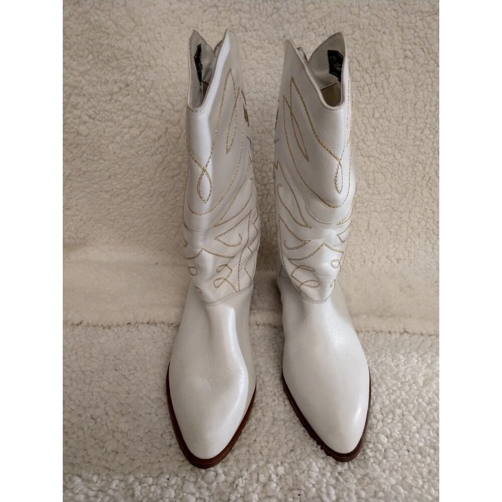 New White Leather Cowgirl Boots, Sz 7.5